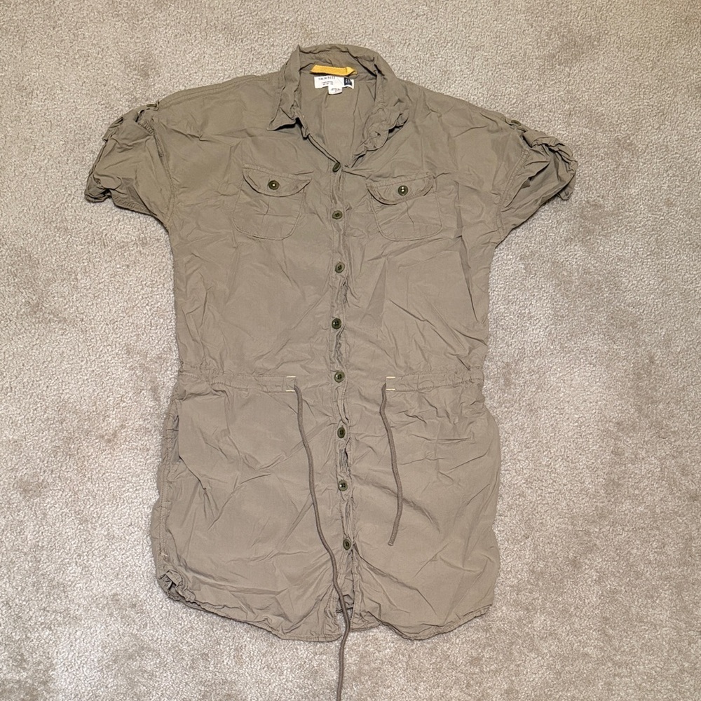 Gap Olive Button-Up Shirt Dress